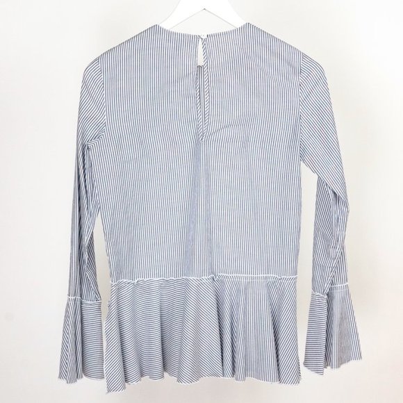 Theory Lexanda Mason Striped Bell-Sleeve Peplum Top - Picture 4 of 9